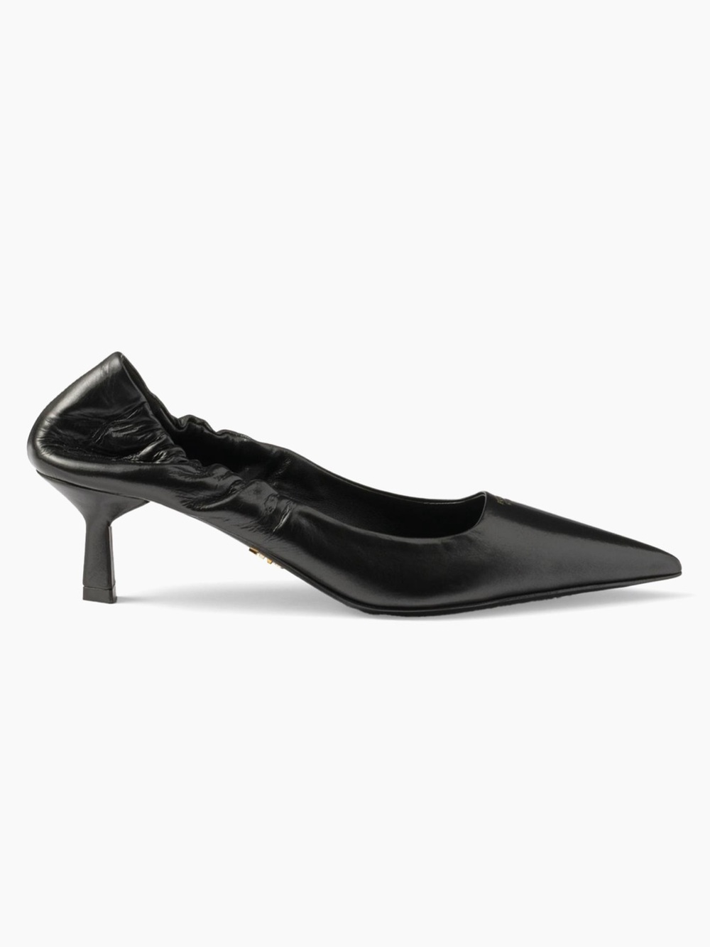 Authentic Prada Black Pointed Calfskin Leather Ruched 55mm Heel Pumps Sz 38